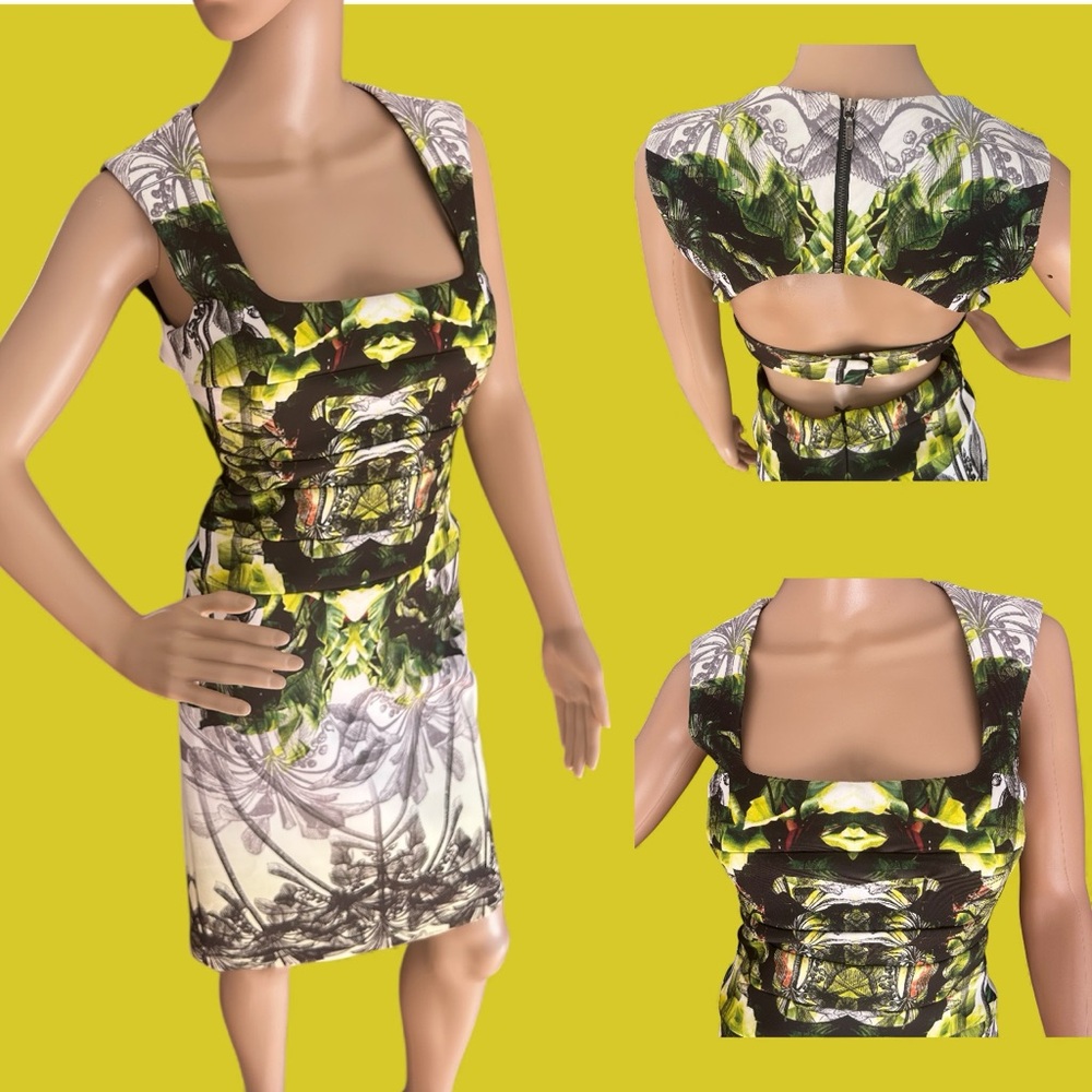 Nicole Miller Artelier Cutout Back Botanical Print Sheath Dress Size 0
